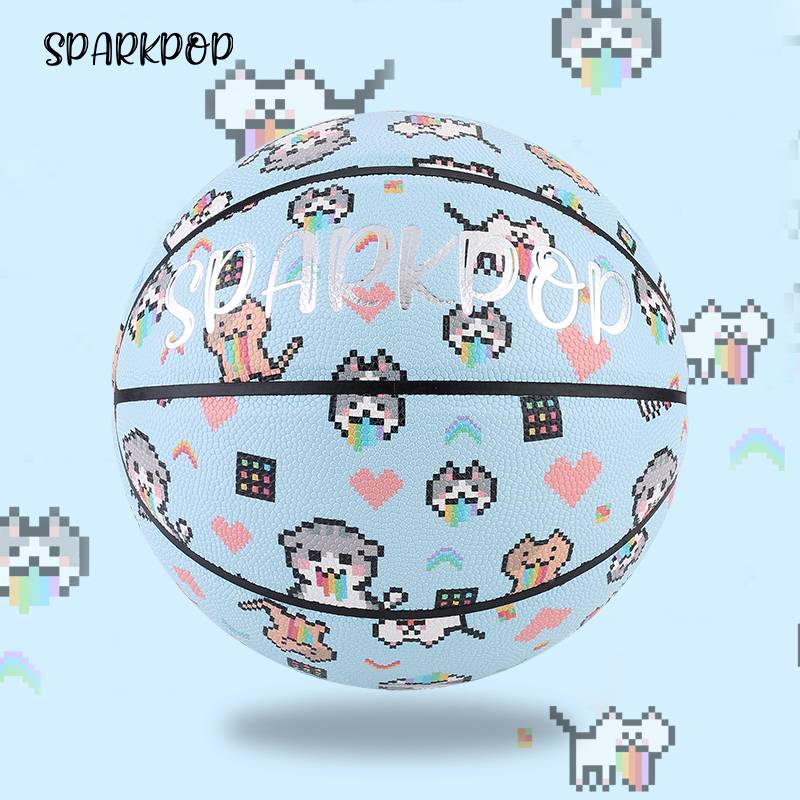 Sparkpop Rainbow Vomiting Cat Pixel Wind Blue No. 6 indoor and outdoor graffiti female boys common basketball