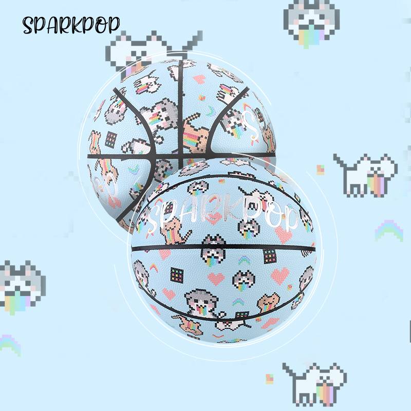 Sparkpop Rainbow Vomiting Cat Pixel Wind Blue No. 6 indoor and outdoor graffiti female boys common basketball