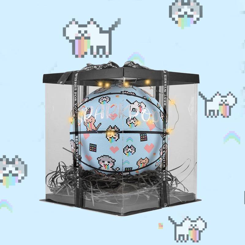 Sparkpop Rainbow Vomiting Cat Pixel Wind Blue No. 6 indoor and outdoor graffiti female boys common basketball