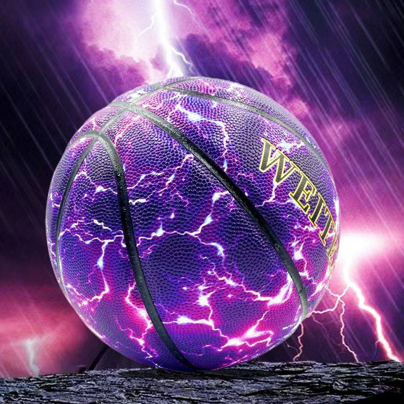 The king of high -end basketball cool star empty manual feel science fiction domineering super handsome children leather lightning black technology blue ball