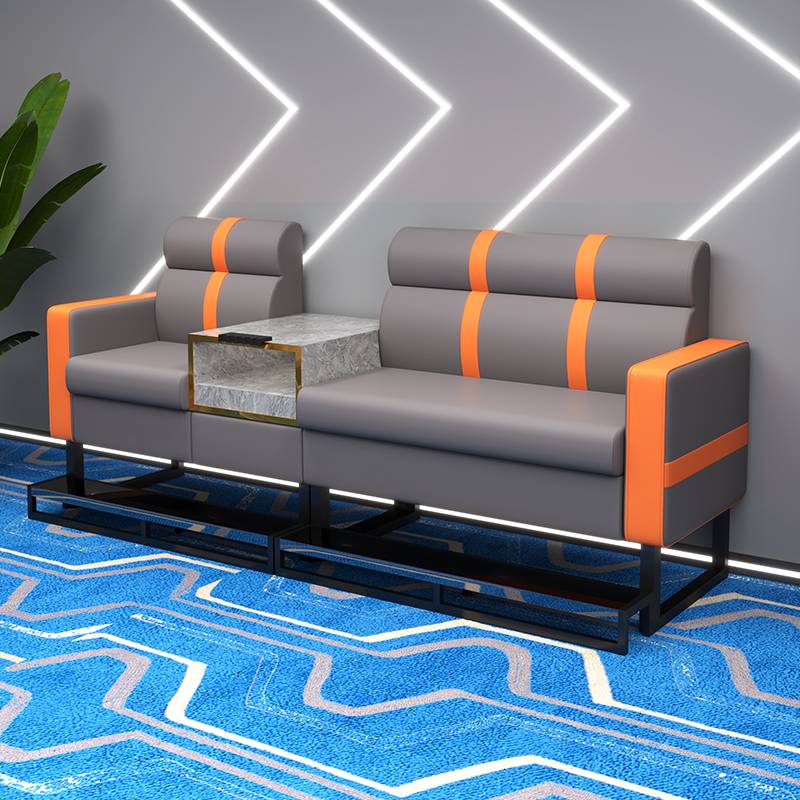 Gray+orange high -end vertical line version three people