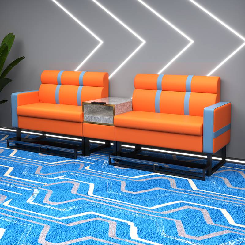 Two people of orange+blue high -end vertical line version