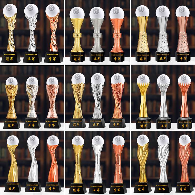Black Eight Ball Crystal Talent Customized Resin Metal Channel Little Golden Creative Snooker Champion Memorial