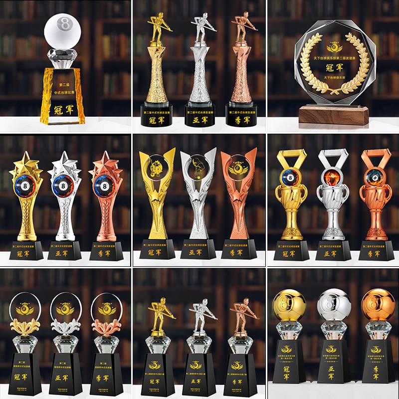 Black Eight Ball Crystal Talent Customized Resin Metal Channel Little Golden Creative Snooker Champion Memorial
