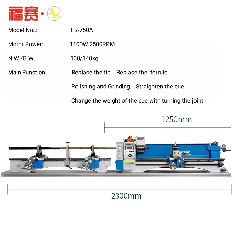 FS-750A Variable Speed Upgraded Billiard Cue Snooker & Pool Cue Repairing Lathe Machine with Shift Rail Factory Sale