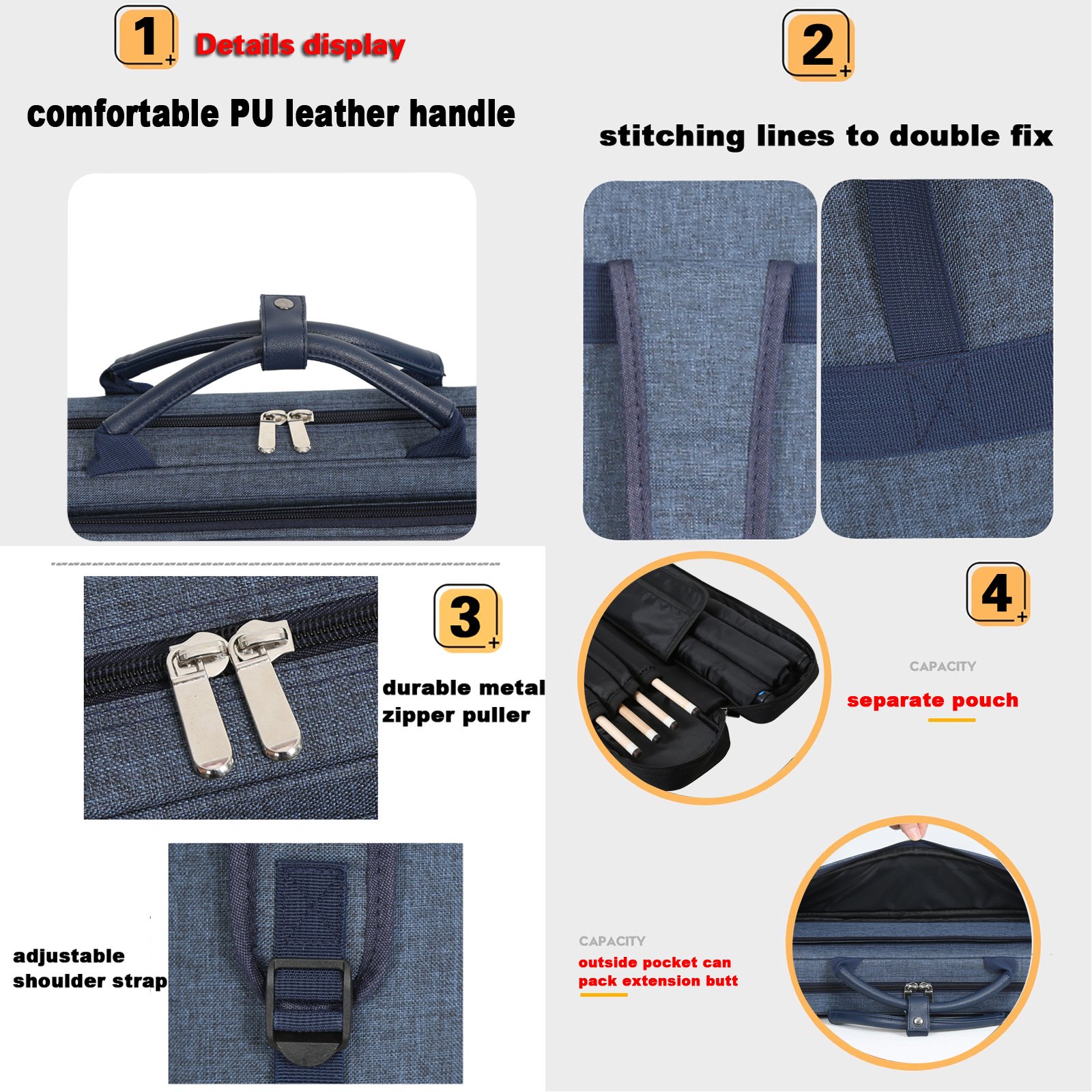 Wholesale custom oxford durable 1/2 Billiard snooker Cue Soft bag stick storage Billiard Pool Cues Case