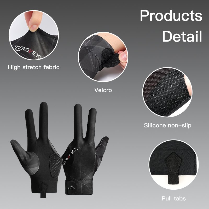 Wholesale Custom Logo Billiards Gloves Non-slip 3 Fingers Pool Table Gloves Breathable Comfortable Unisex Snooker Cue Gloves