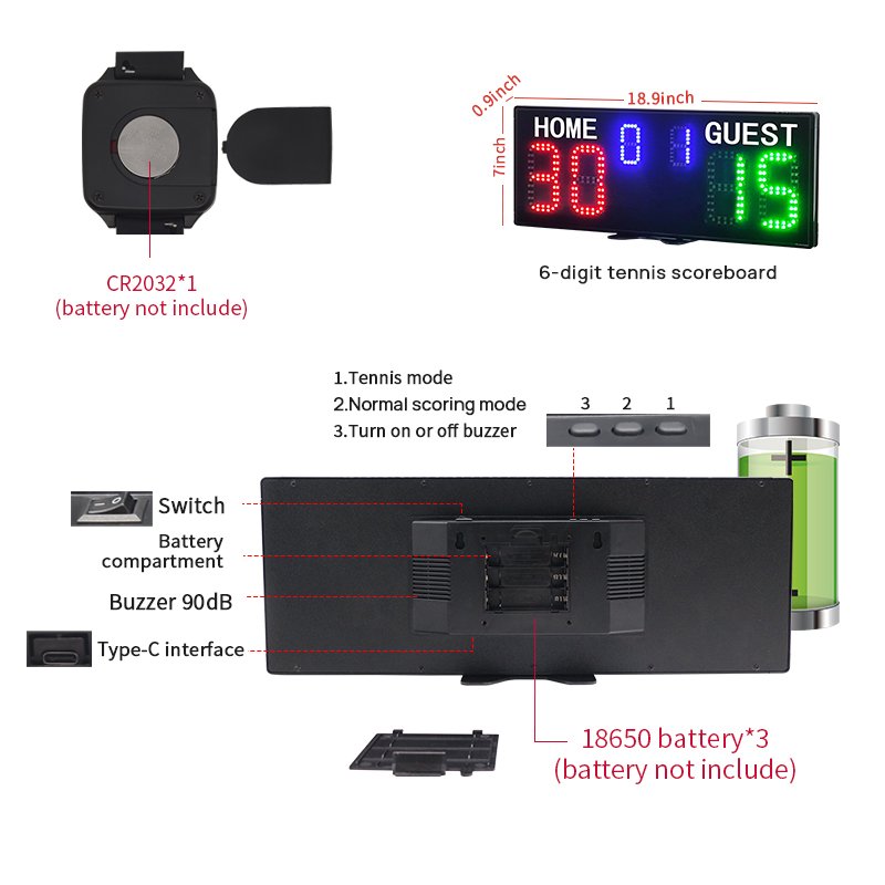 Padel Sports Electronic Scoring Equipment LED Display Multi Sport Digital Soccer Basketball Tennis Scoreboard with Wrist Control