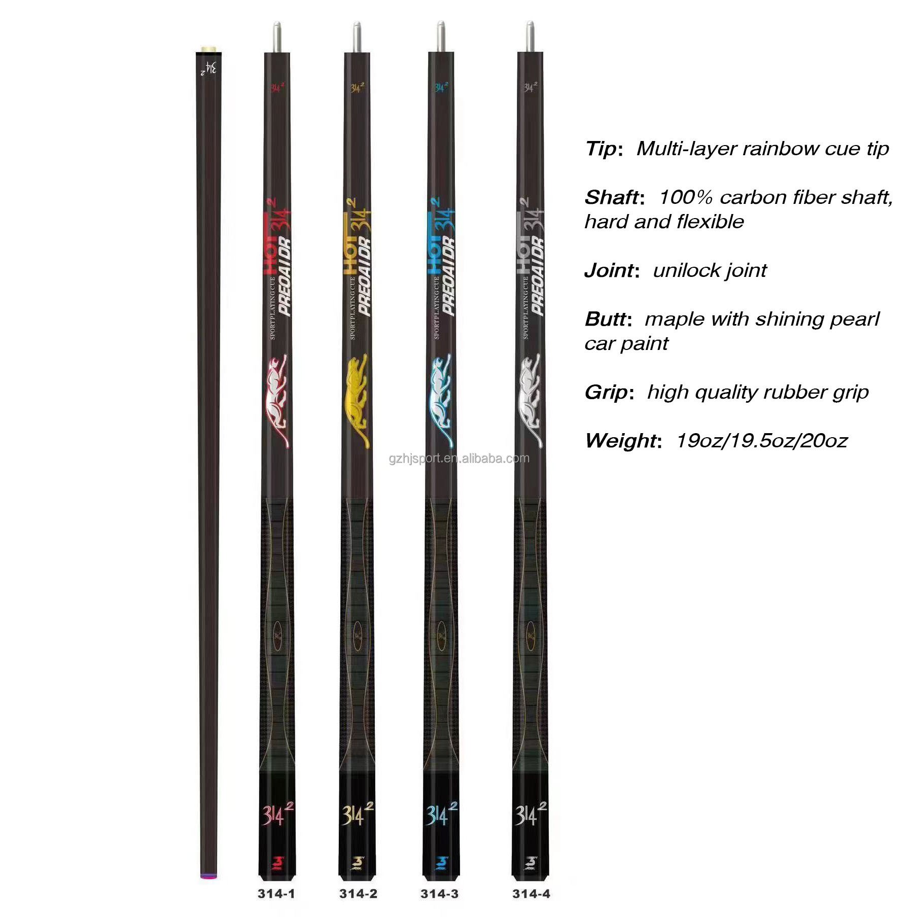 Premium 3142 Stick Uni-loc joint Billiard 1/2 PC Carbon Fiber Shaft Maple Wood Butt Pool Cue 58" length silicon grip
