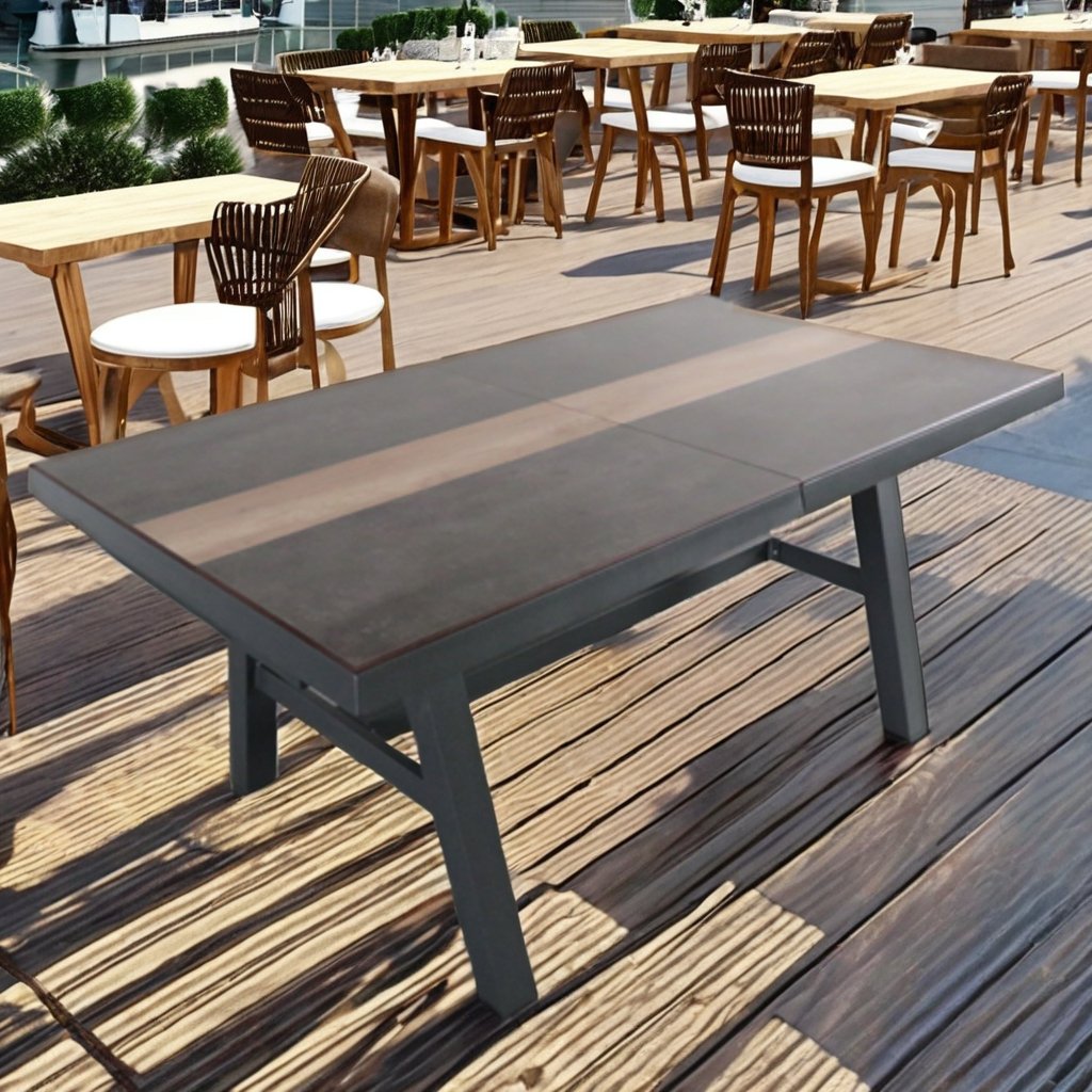 Modern Luxury Dining Table Waterproof Patio Furniture with Rattan Weaving chairs for Outdoor Kitchen Hotel School or Villa Use