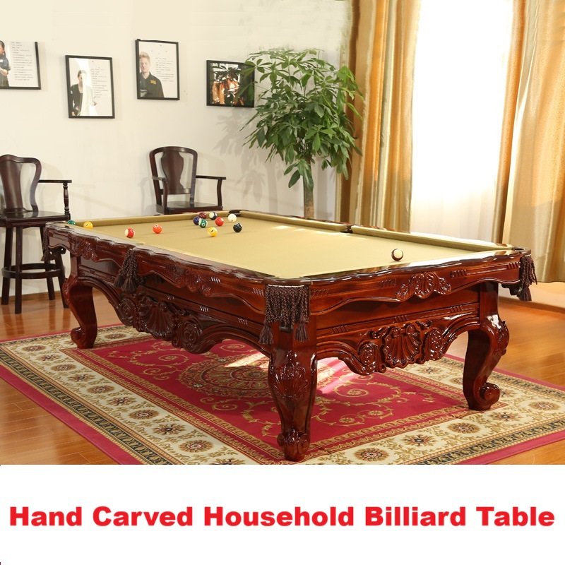 Growsport High-End European Retro Style Snooker Pool Table Solid Wood Carving Luxurious Home Billiards Table