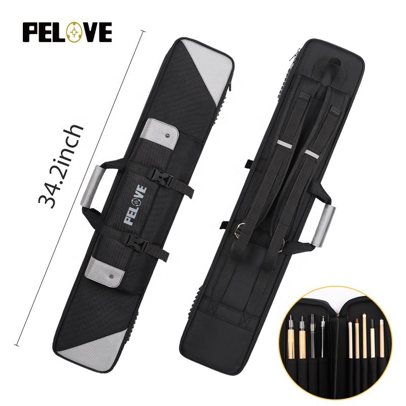 factory wholesale 9 holes 4 butts 5 shafts pool cue case High Capacity Billiard Cue Cases with adjustable double shoulder straps