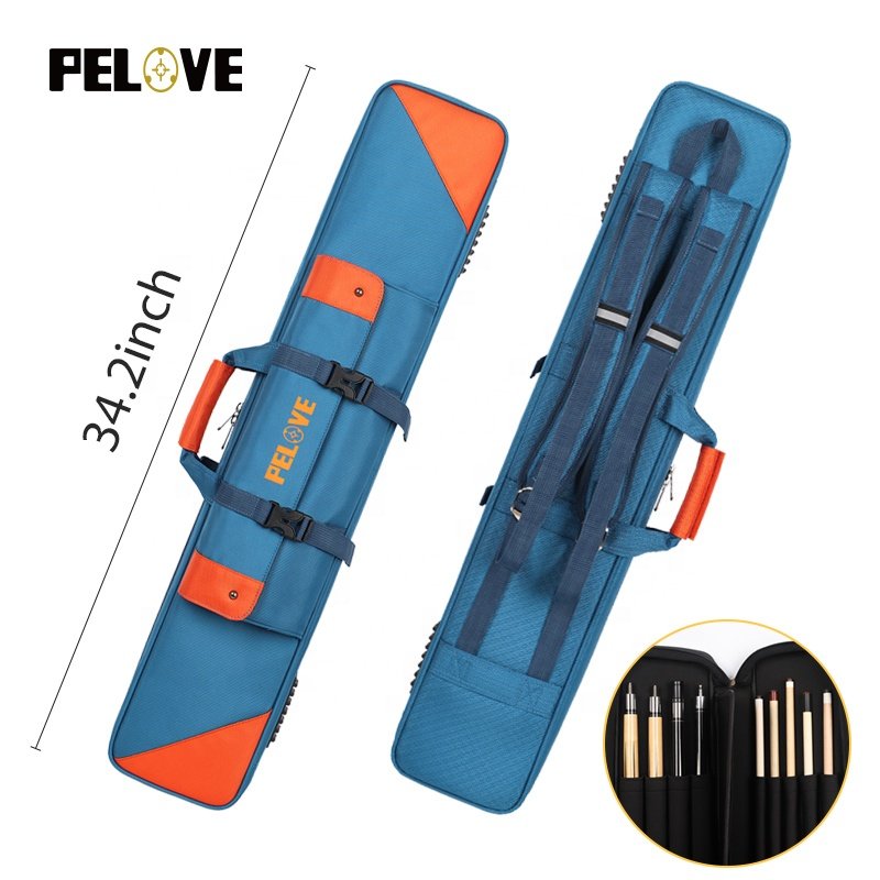 factory wholesale 9 holes 4 butts 5 shafts pool cue case High Capacity Billiard Cue Cases with adjustable double shoulder straps