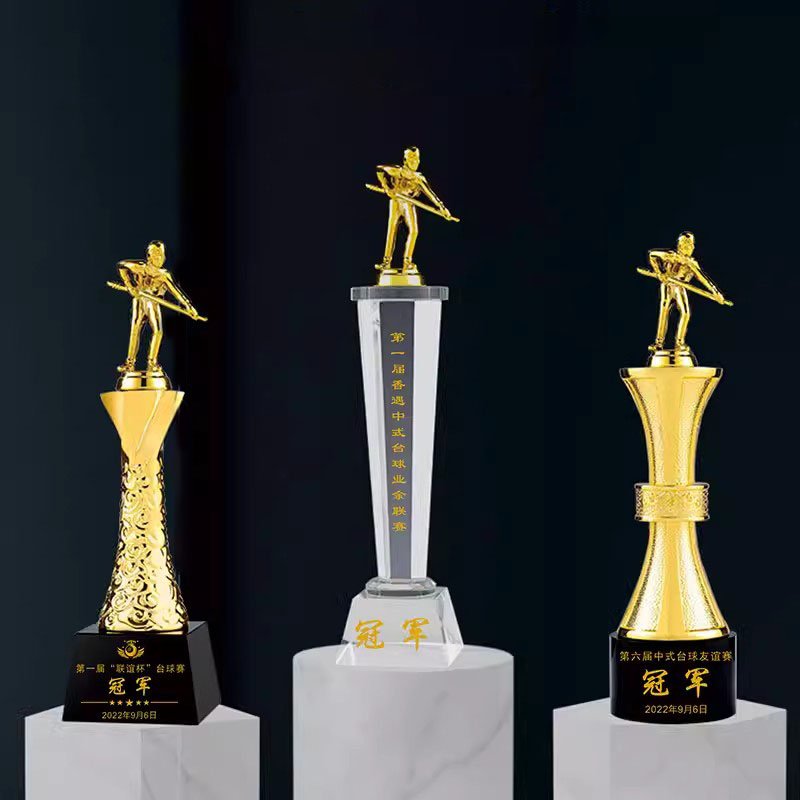 custom k9 crystal Billiards Little Gold Snooker Champion Trophies awards 3d laser crystal engraving logo trophies and awards