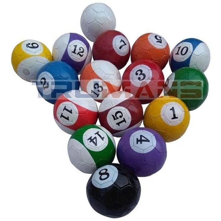 Complete Colored Set Yellow, Red, Black, White Cue Striker Soccer Ball Poolball Football Snooker Game Snookball