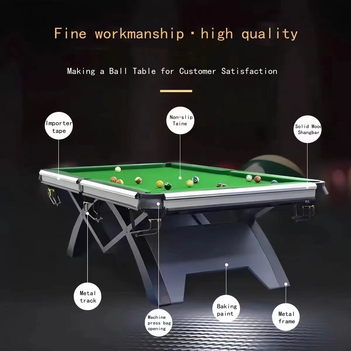 High Quality International Standard Indoor Multi Slate Pool Table Billiard Table Snooker made of metal materials from shelves