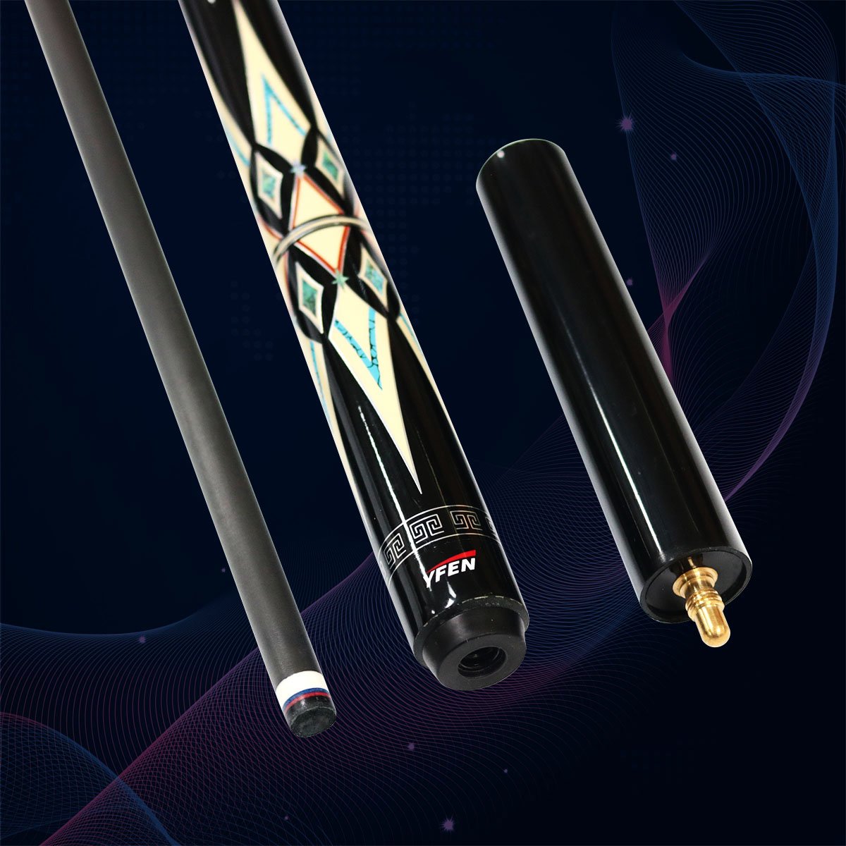 Xikuno high quality YFen 1/2-pc carbon fiber shaft ebony butt pool cue with extension