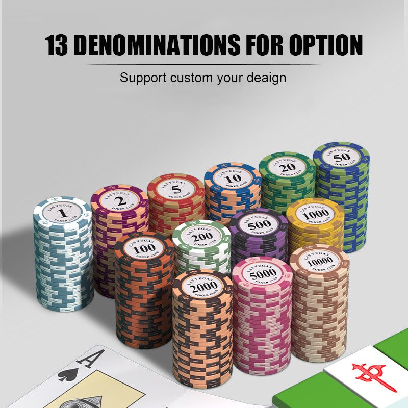 Personalized High Quality 14g 14 gram Casino Ceramic Clay Poker Chips Custom With Numbers Denomination Cheap Poker Chips Set