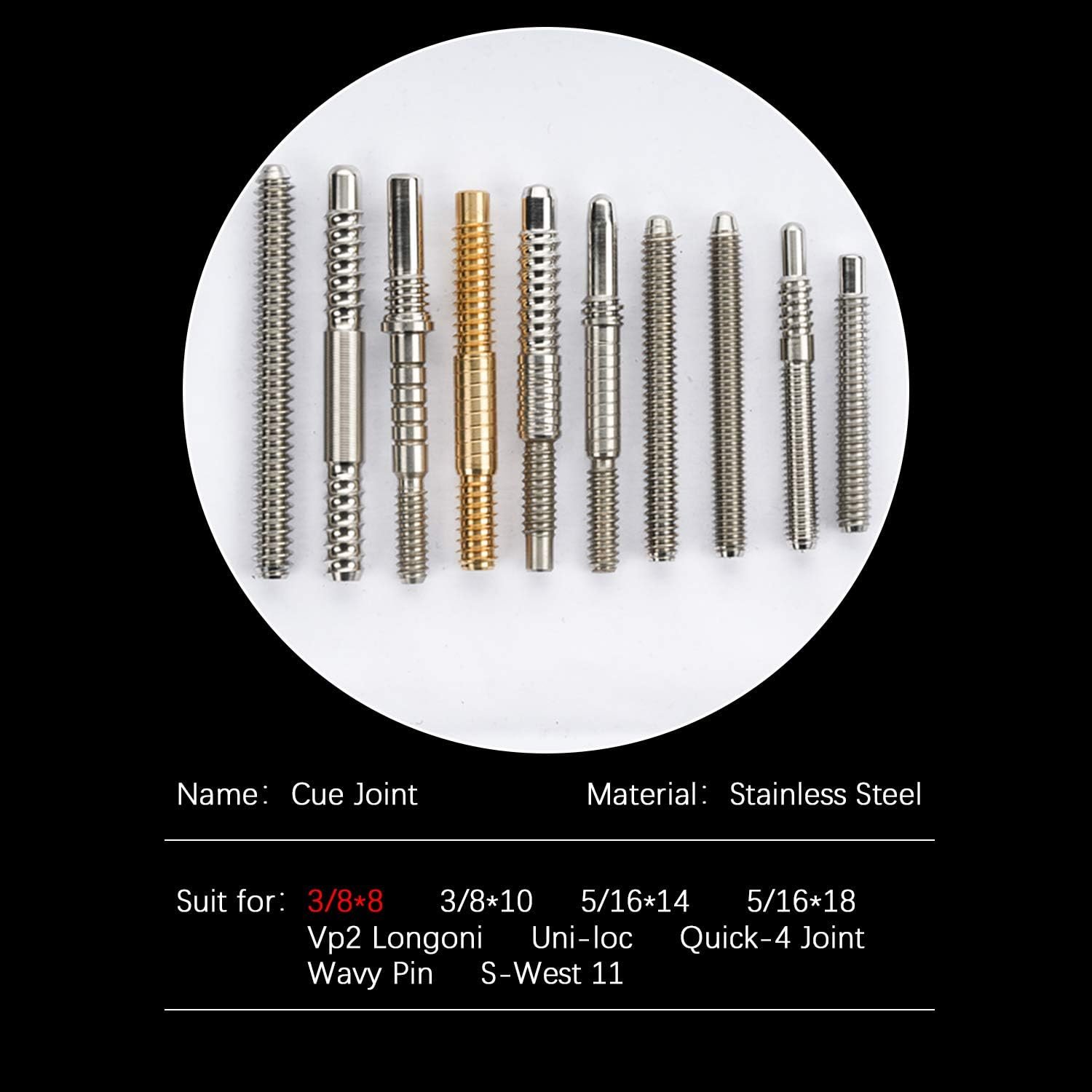 Rayspeed Billiards Pool Cue Joint Pin&Insert VP2/Wavy/Quick Loc 3/8 * 10 3/8 * 11 United Joint Shaft Fittings