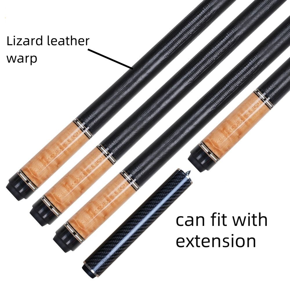Xmlinco Handmade Billiard Sticker pool Cue Curly Wood Lizard Leather Warp 12.5mm Tip Size Hard Maple Shaft 58 Inches