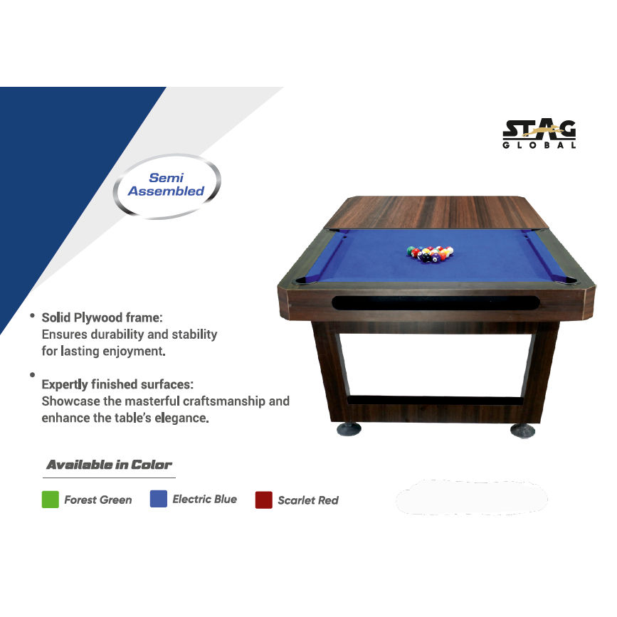 StagGlobal 3-in-1 Multi-Functional Wooden Table 4 feet x 8 feet All-Acc Snooker & Billiard Pool & Table Tennis Dinning Table