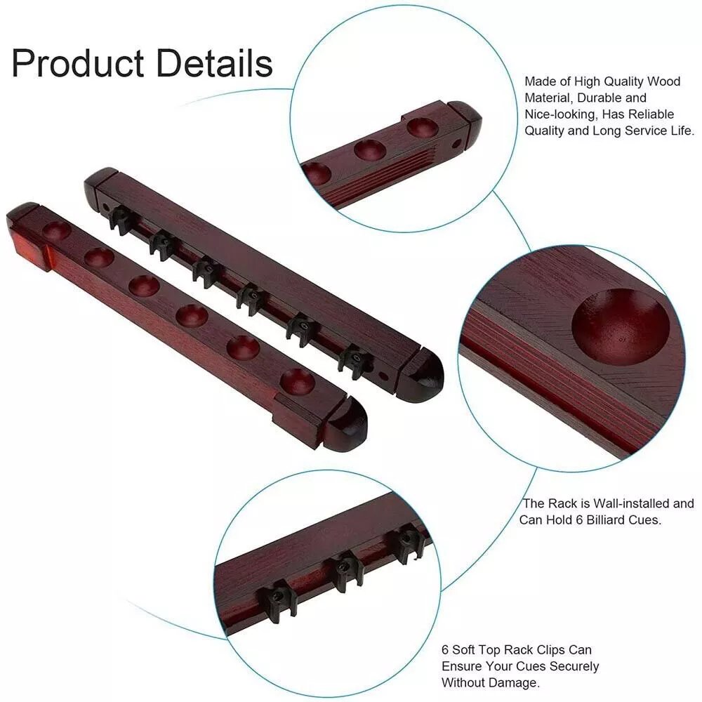 6 Slots Table Pool Cue Billiard Stick Rack Holder Stand Wall Mounted Pool Cue Rack Multi Slot Snooker Accessories