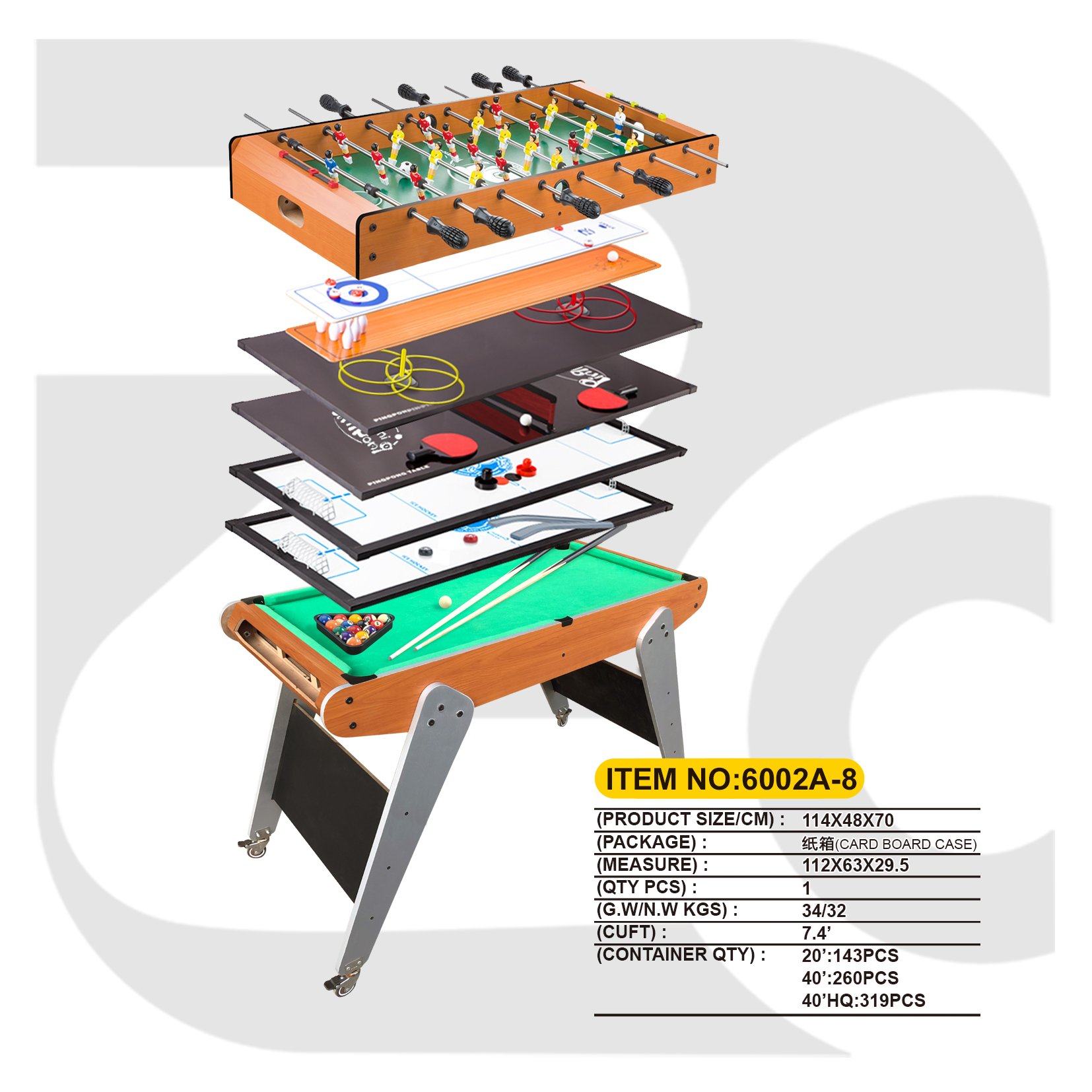Hot sale 8 in 1 fold leg multi games snooker billiard pool table football game air hockey tennis table bowling