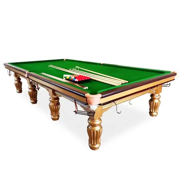 Full-Size Solid Wood 8-Ball Snooker Table with Slat Bed Rubber Cushion Leather Pocket Material