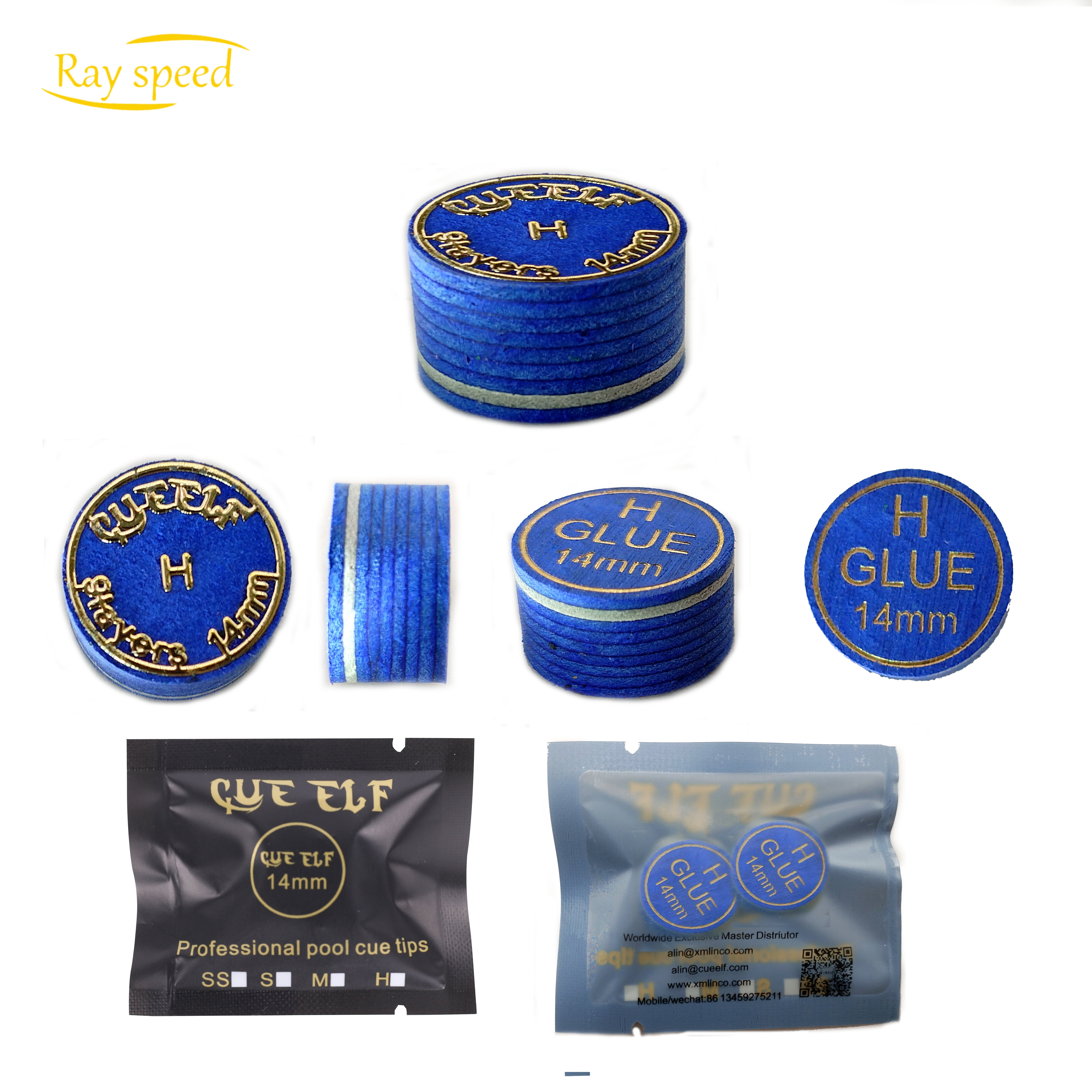Rayspeed Hot Sale 14mm 9 Layers High Quality Blue Leather Pool Billiard Snooker Cue Accessories Tips