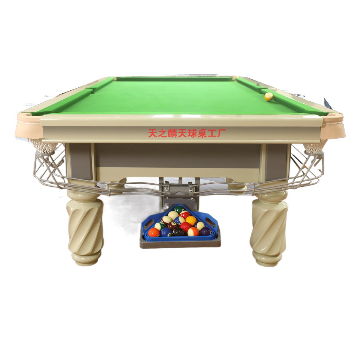 12 foot international size steel mat with slate roof and solid wood billiard table