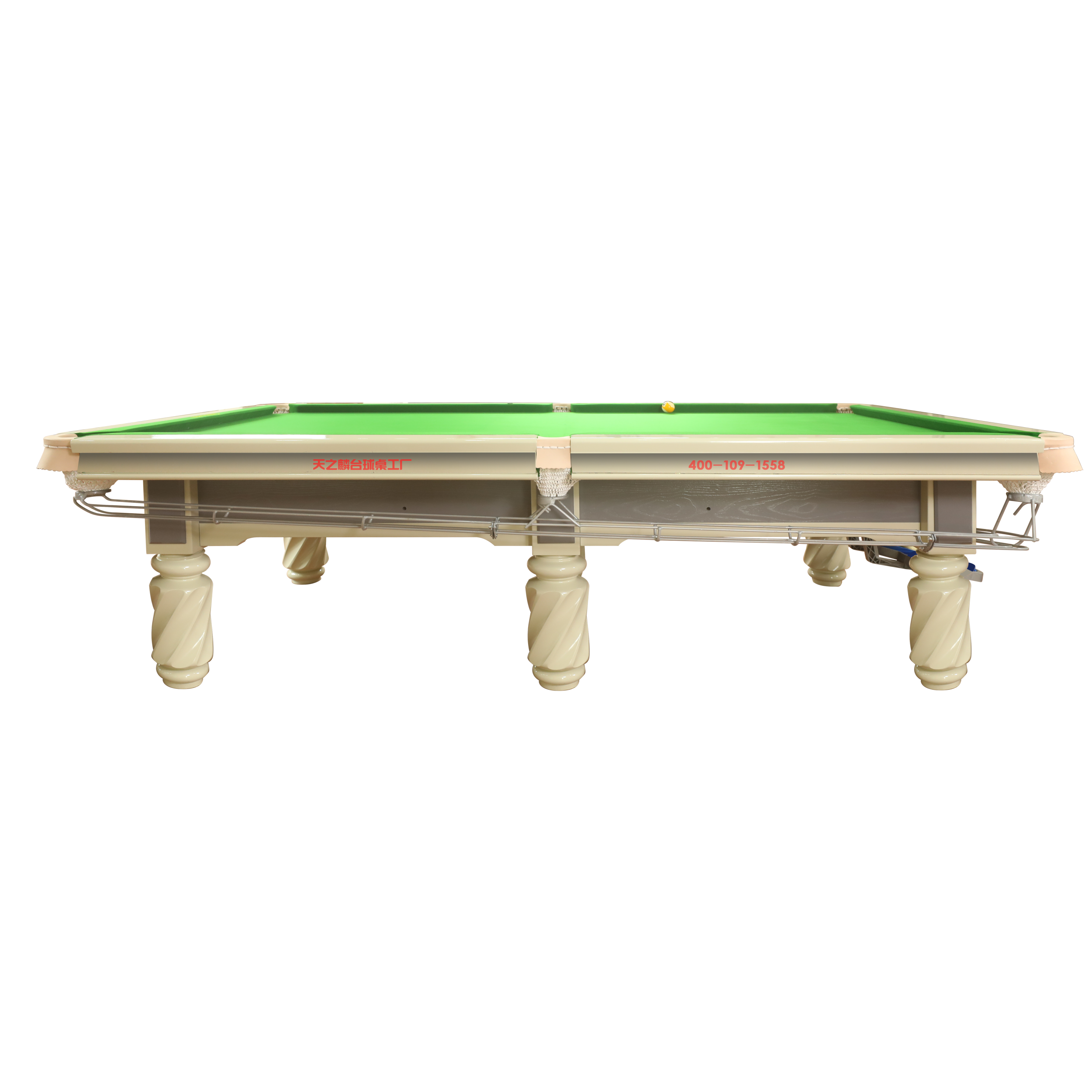 12 foot international size steel mat with slate roof and solid wood billiard table