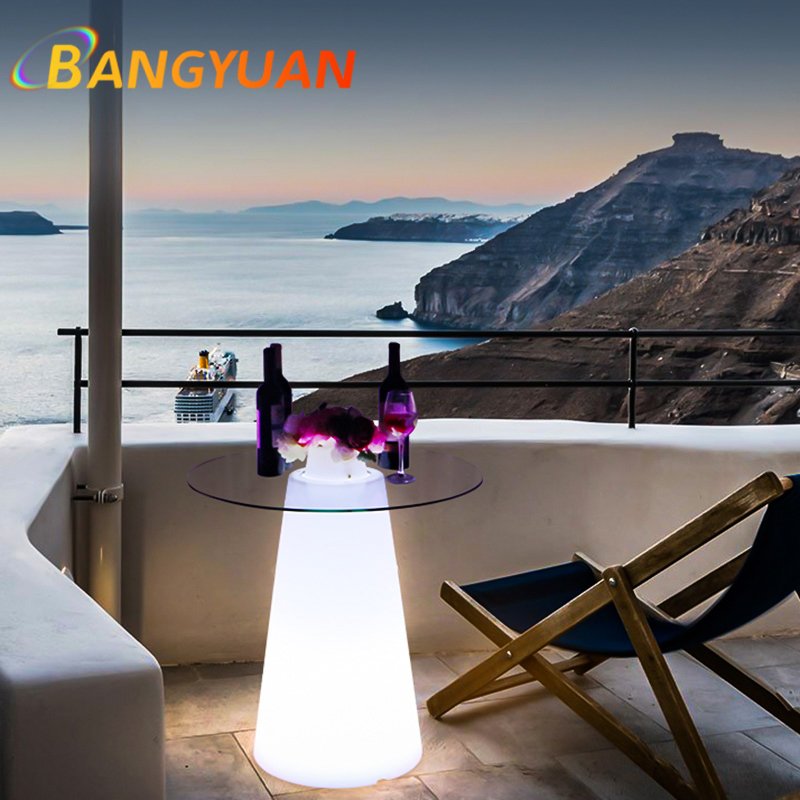 16-Color Change LED Cocktail Table for BAR Home Outdoor & Wine Cellar Square Plastic & Glass Table for Celebration & Party Vibe