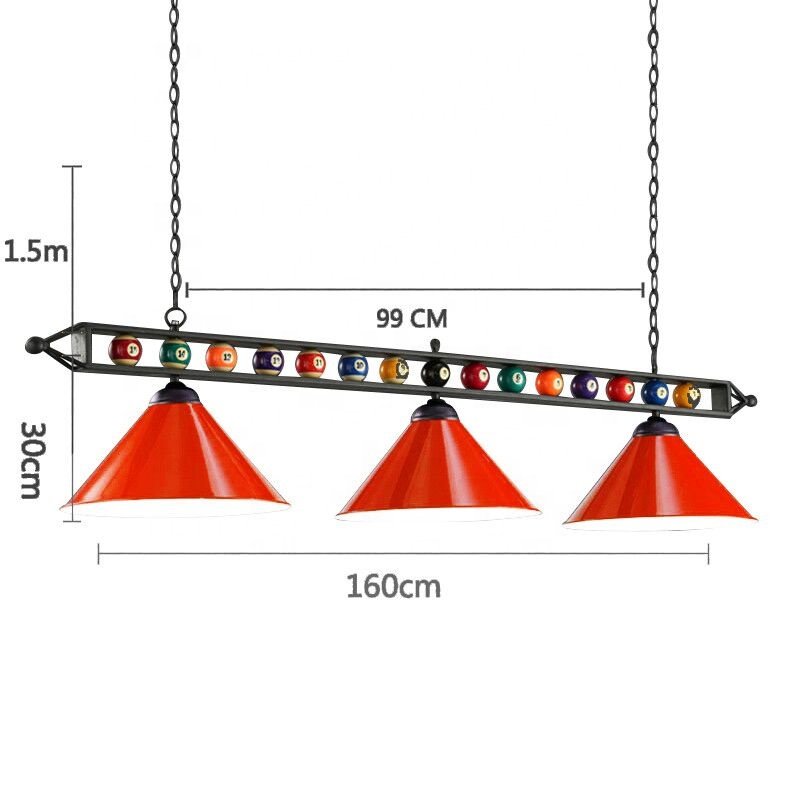 Snooker & Billiard Pool Table 3 Heads Lamp Shade Led Illumination Light with Fashion Billiard Ball Decoration