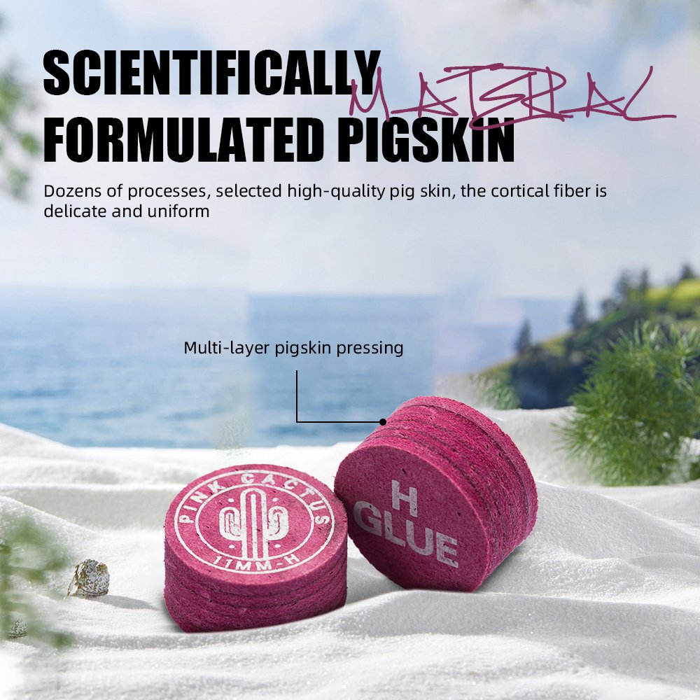 PINK CACTUS Pool Cue Tip 11mm/ 14mm Tip Made of Multi-layer Pigskin with S / M / H for Pool and Snooker Accessories