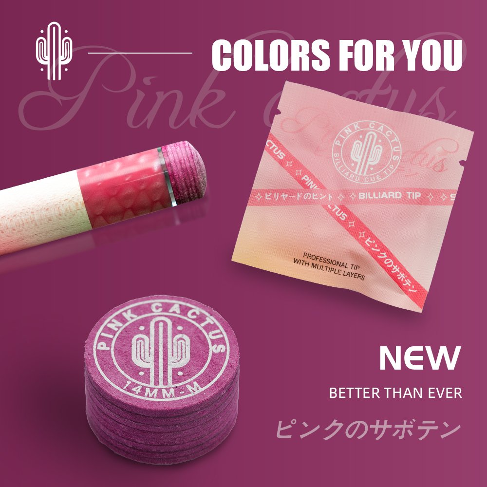 PINK CACTUS Pool Cue Tip 11mm/ 14mm Tip Made of Multi-layer Pigskin with S / M / H for Pool and Snooker Accessories