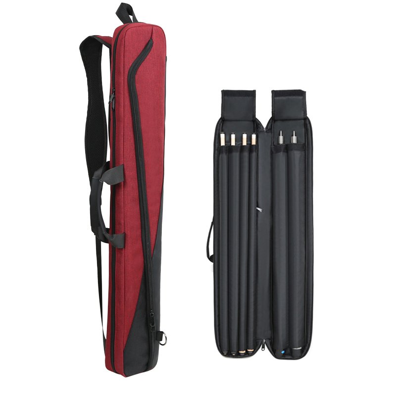 Billiard Cue Stick Carrying Bag 2 Butts 4 Shafts Cue Rack Case Protective PU Leather Pool Cue Case grey red