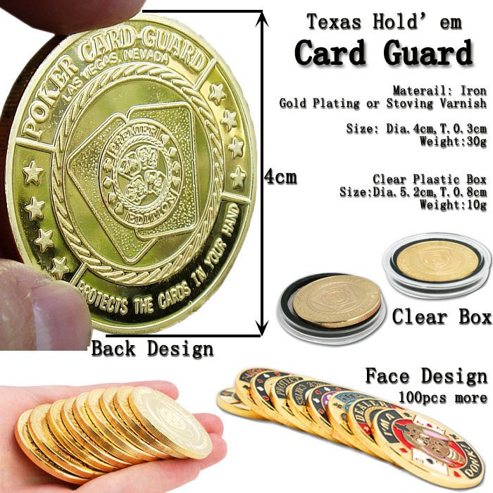 Wholesales 100 Patterns Metal Card Poker Protector Accessories Coin Collectibles Chips Iron Poker Card Guard with Plastic Case