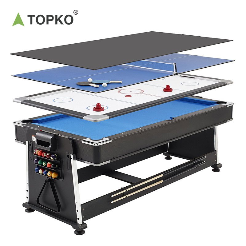 TOPKO Multi-functioanl 4-in-1 Home Entertainment Center Billiards pool table pingpang table for fun