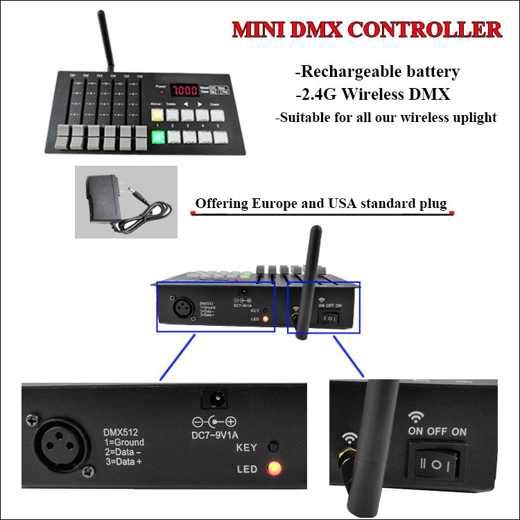 2024 Mini Wireless control mall Dmx Led Light Control Professional MINI Channel Led Stage Light Dimmer DMX512 Mini Controller