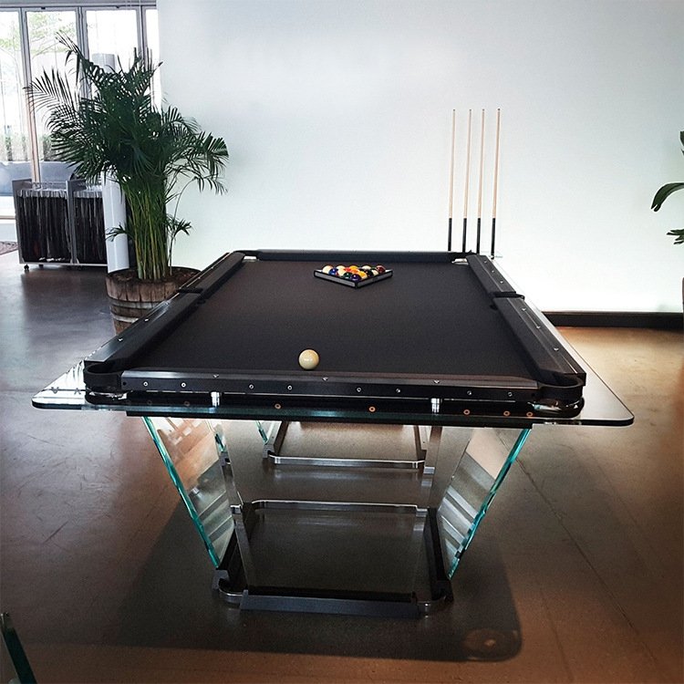 High-end indoor solid wood legs beveled crystal glass pool table with CPBA tablecloth can be customized size