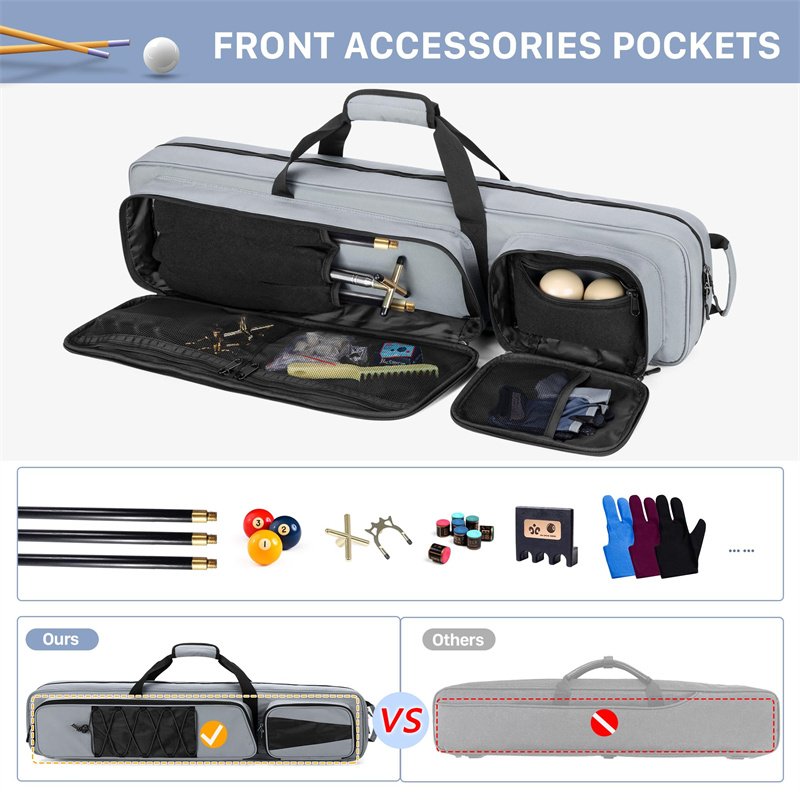 Pool Cue Case Billiard Stick Carrying Case Holds 4 Butts and 5 Shafts Soft Pool Stick Bag with Large Front
