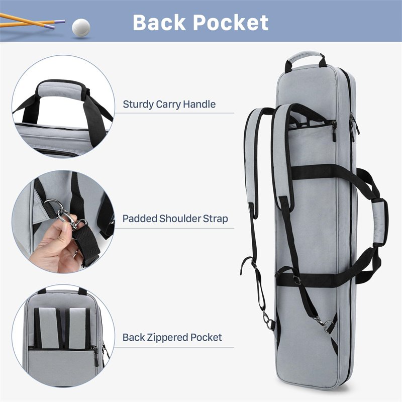 Pool Cue Case Billiard Stick Carrying Case Holds 4 Butts and 5 Shafts Soft Pool Stick Bag with Large Front