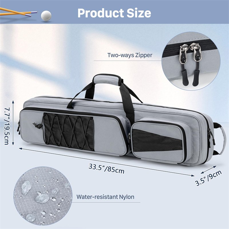 Pool Cue Case Billiard Stick Carrying Case Holds 4 Butts and 5 Shafts Soft Pool Stick Bag with Large Front