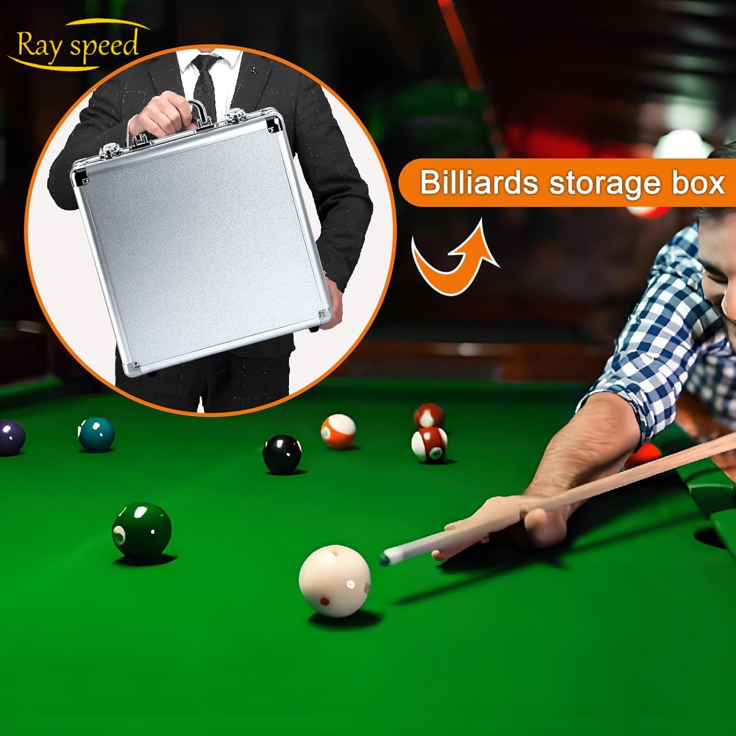 Rayspeed Pool Ball Case, 16 Billiard Balls Storage Box, Portable Billiard Box with Hand Grip(Silver)
