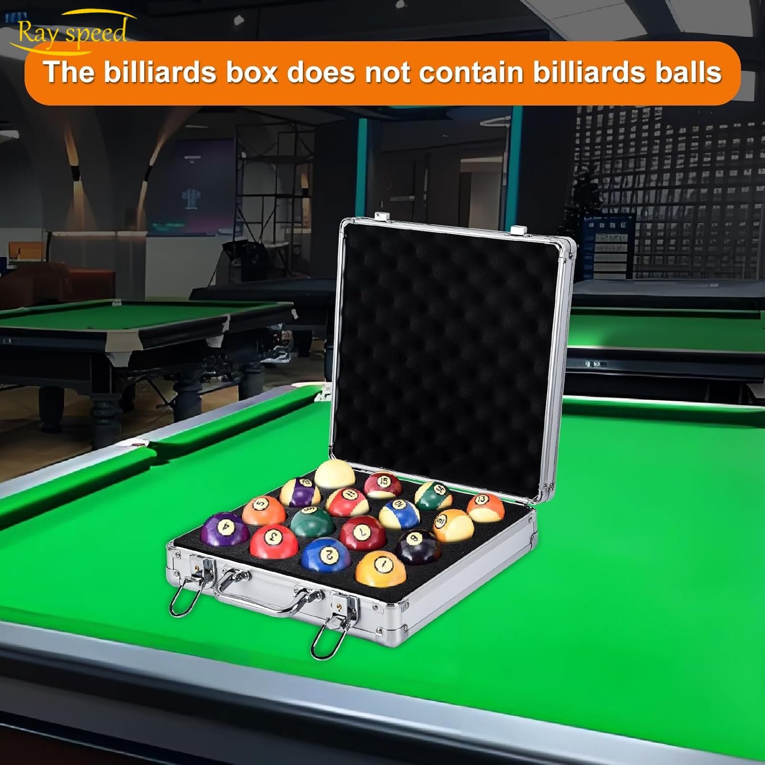 Rayspeed Pool Ball Case, 16 Billiard Balls Storage Box, Portable Billiard Box with Hand Grip(Silver)