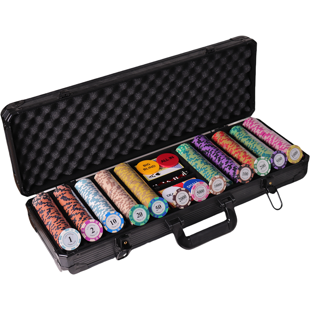 Professional 500 Ceramic Poker Chips Game Set With Black Type K Aluminum Case With Lock And Other Accessaries as Picture