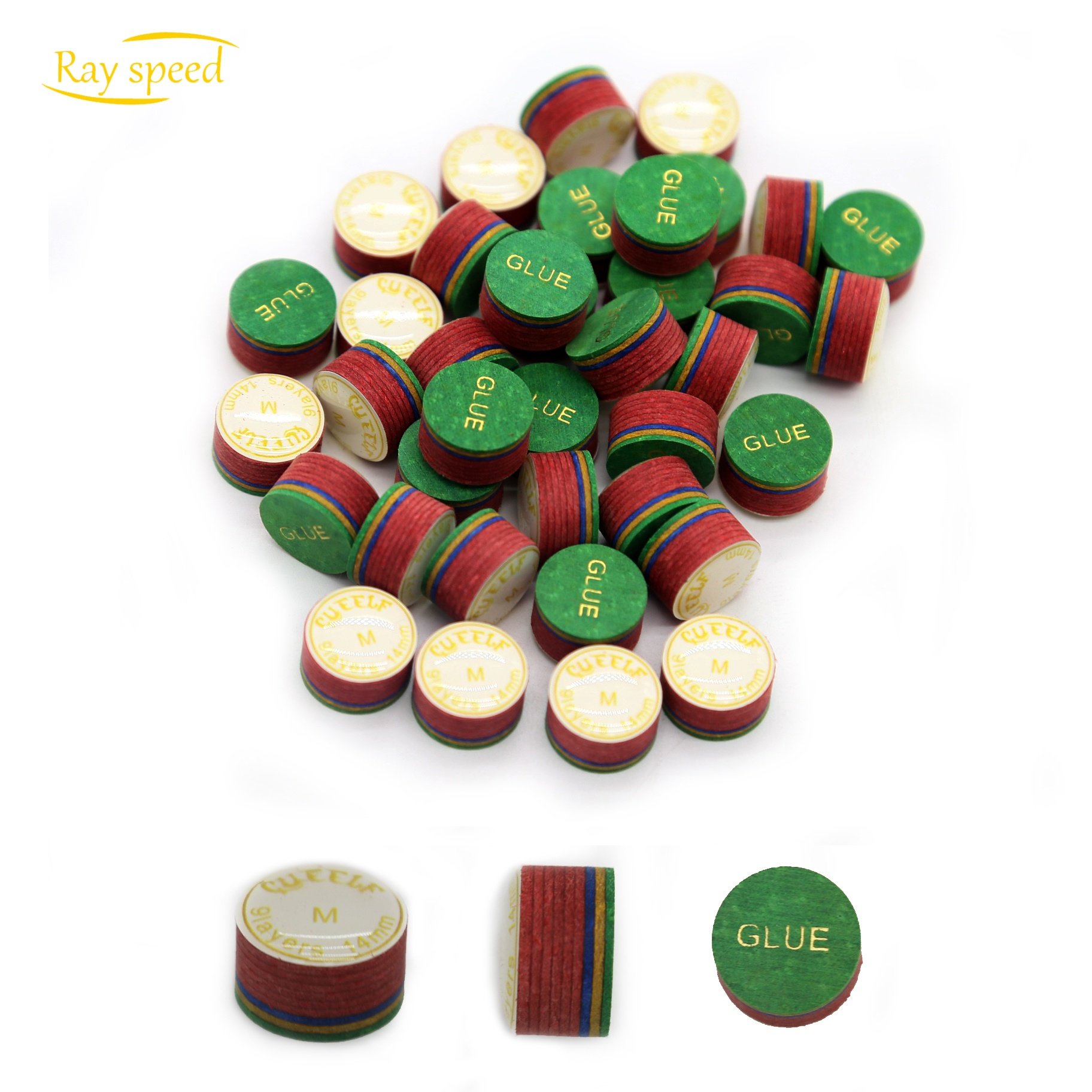 Rayspeed 14mm Hot Sale 9 Layers High Quality Colorful Leather Pool Billiard Snooker Cue Accessories Tips