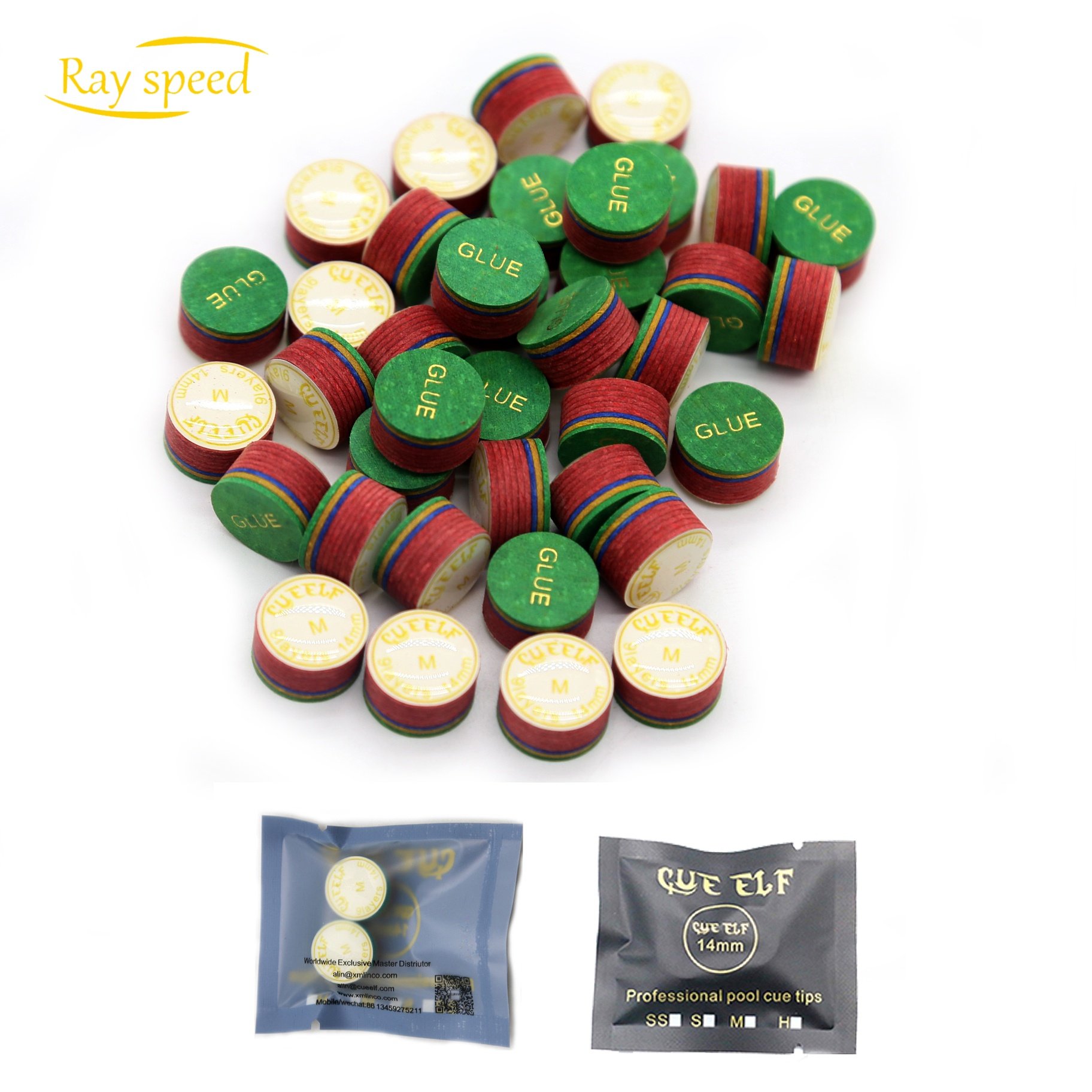 Rayspeed 14mm Hot Sale 9 Layers High Quality Colorful Leather Pool Billiard Snooker Cue Accessories Tips
