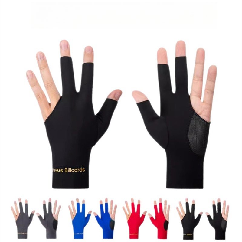 Premium Black/Red/Blue Color 3 Open Fingers Left Hand Billiard Pool Snooker Gloves