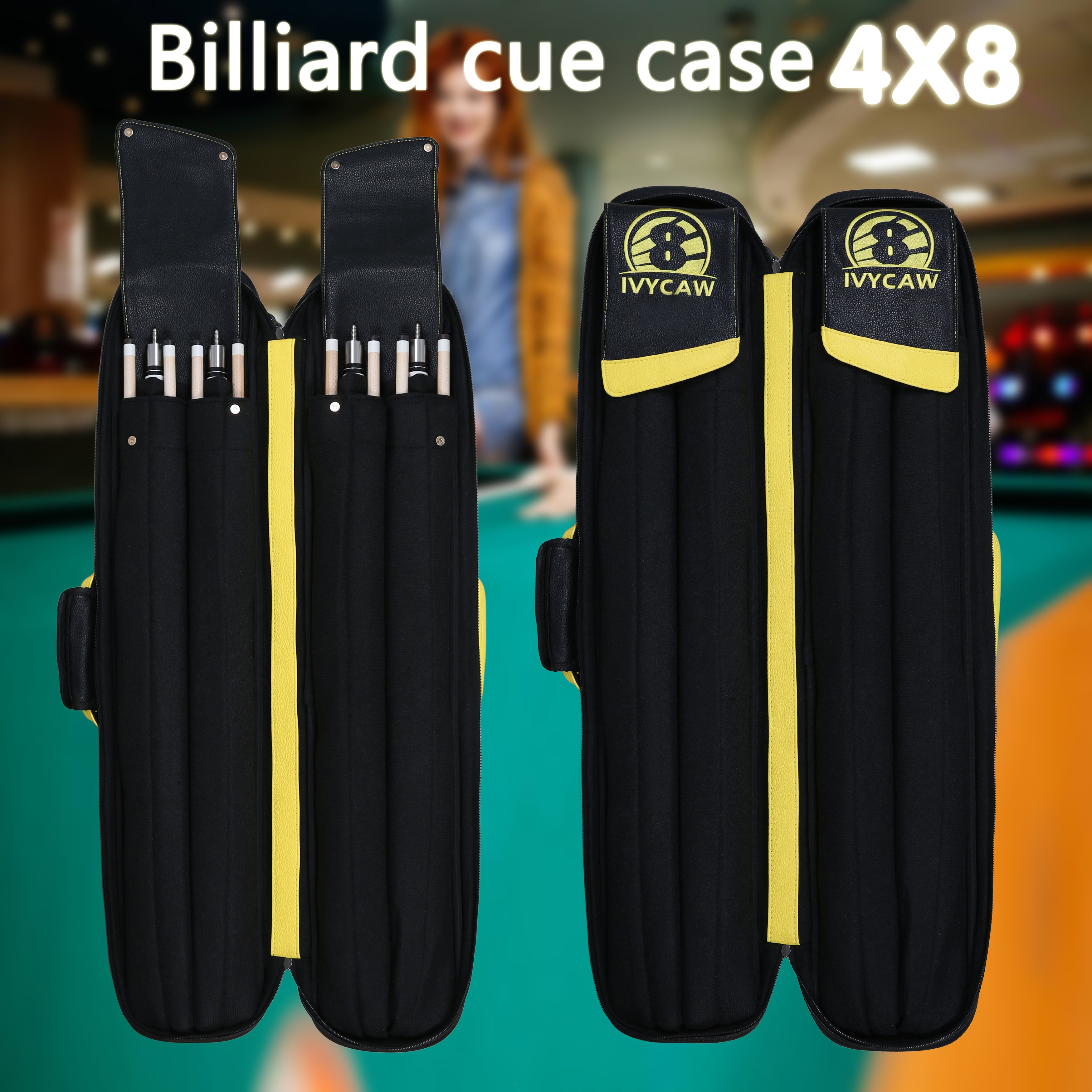 Custom Leather material 1/2 Barrel 4B8S snooker cue case 12-hole Billiard cue Stick bag billiard pool cue case